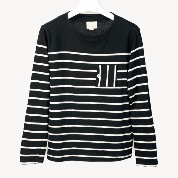 Band of Outsiders Black & White Striped Cotton 3/4-Sleeve T-Shirt - Picture 1 of 10